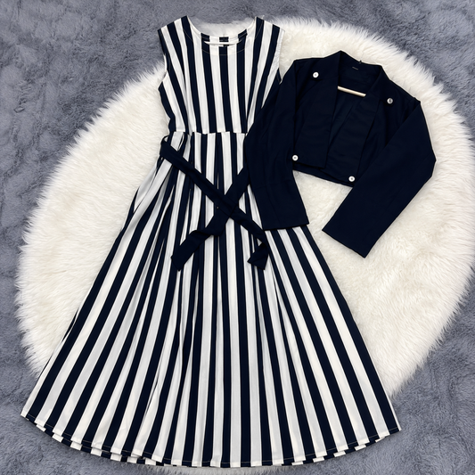Navy Stripe Midi Dress Set | K-9