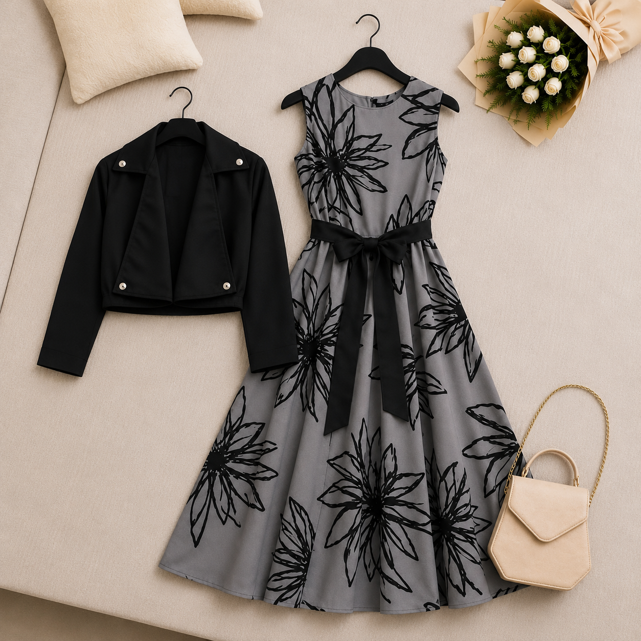 Midnight Bloom Floral Dress Set