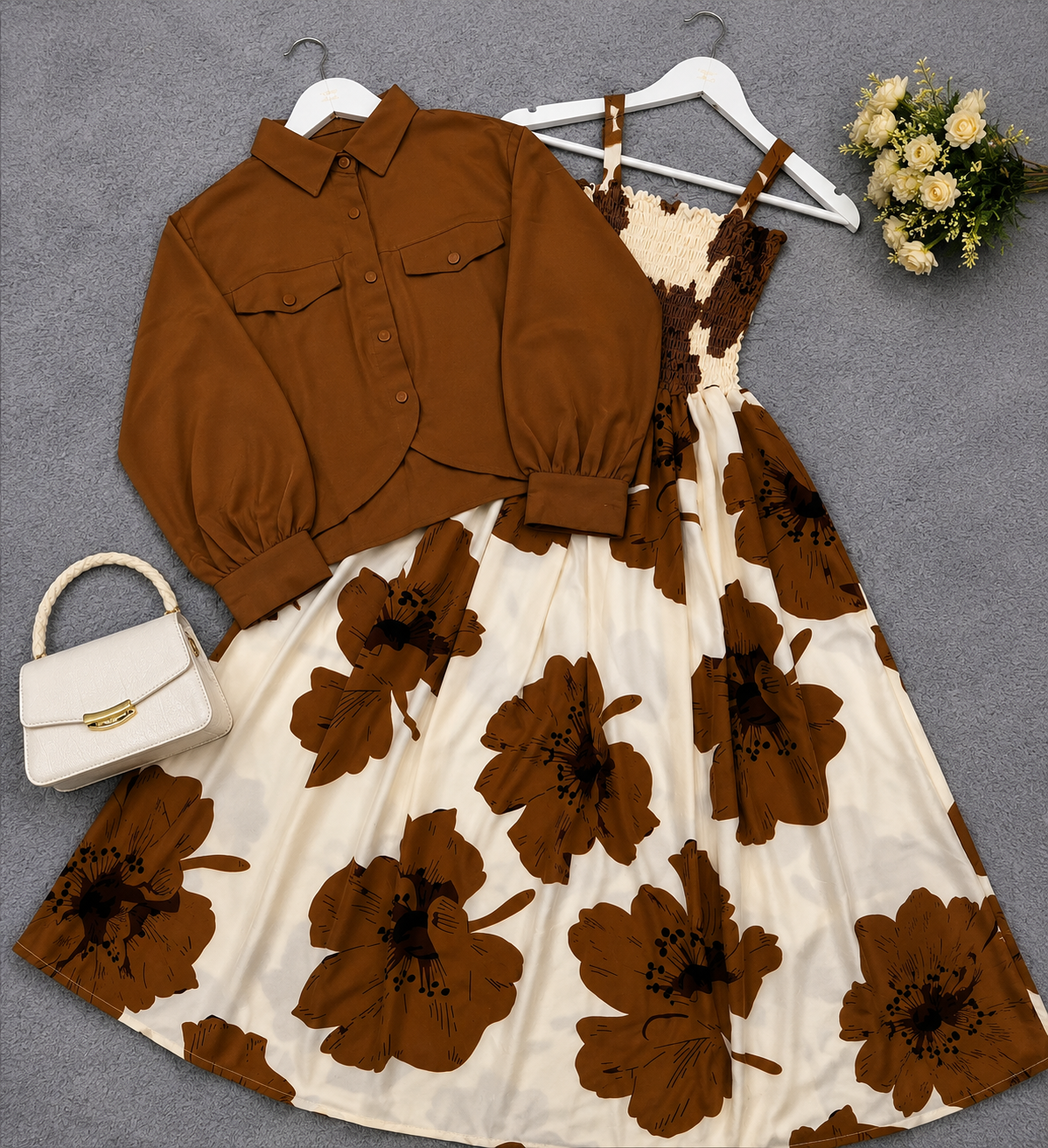 Mocha Blossom Dress Set