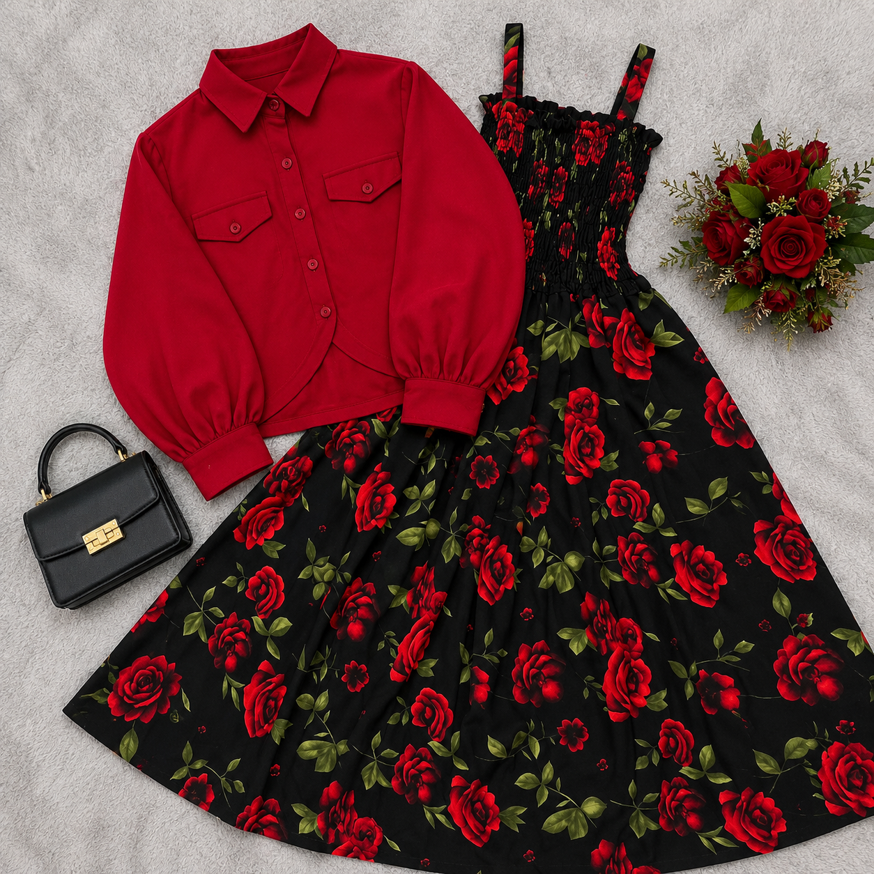 Crimson Rose Dress Set