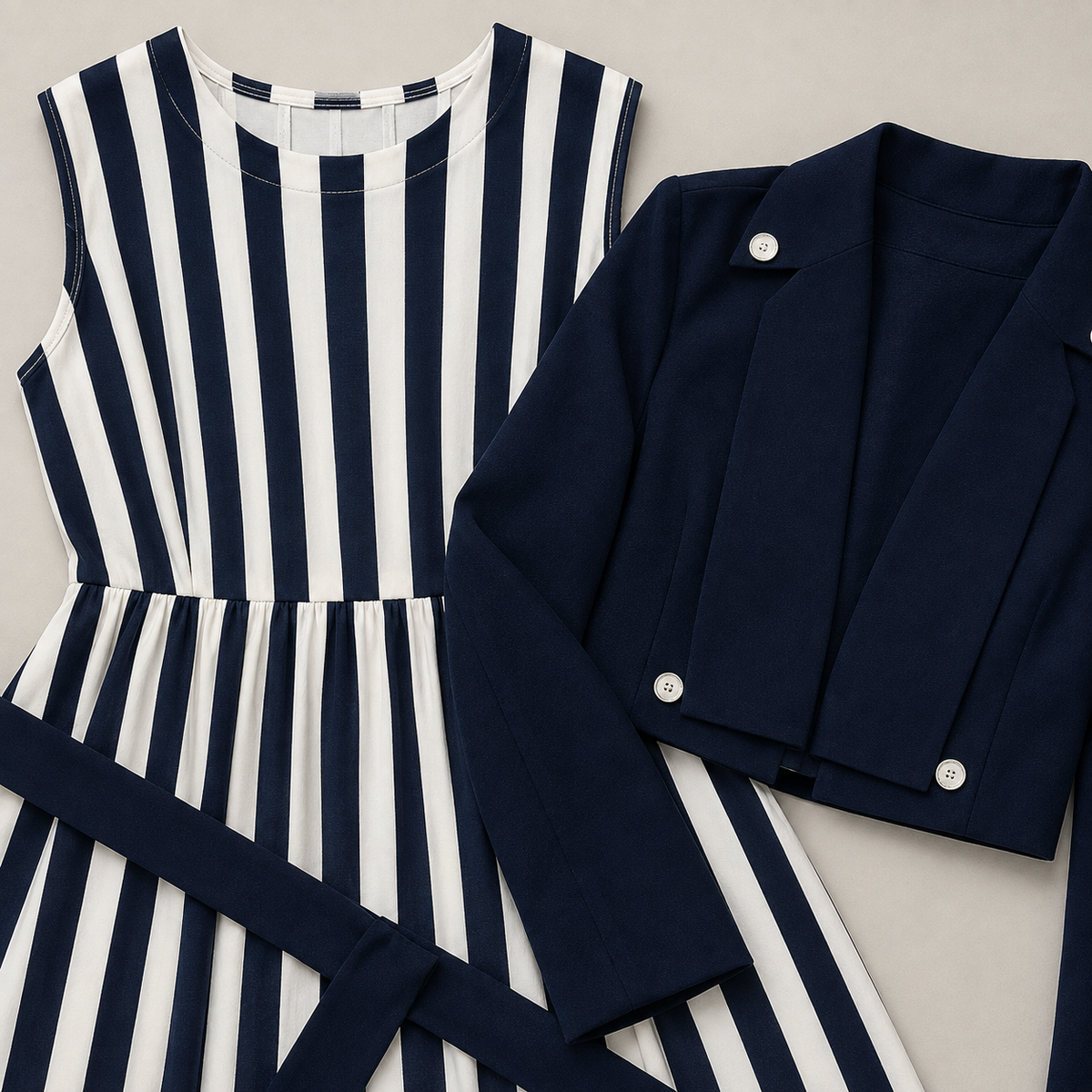 Navy Stripe Midi Dress Set | K-9
