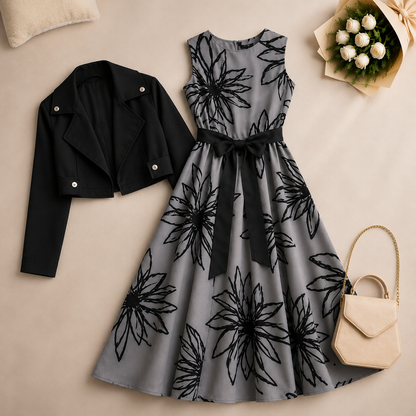 Midnight Bloom Floral Dress Set