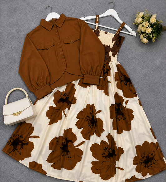 Mocha Blossom Dress Set